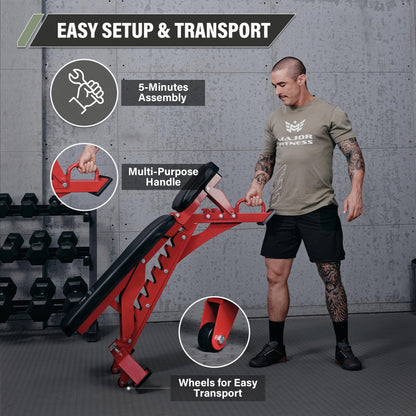 MAJOR FITNESS Adjustable Weight Bench (Elite Version) - 1300LB Capacity, 32 Positions for Strength Training, Bench Press, and Full-Body Workouts for Home or Garage Gym, Red