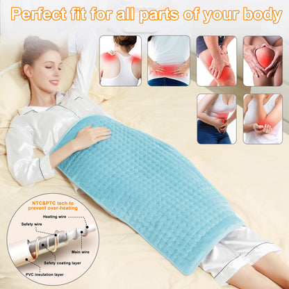 Heating Pad,Electric Heating Pads for Back,Neck,Abdomen,Moist Heating Pad for Shoulder,Knee,Arms,Legs,Dry/Moist Heat & Auto Shut Off,Birthday Gifts for Men and Women(Light Gray, 24''×12'')
