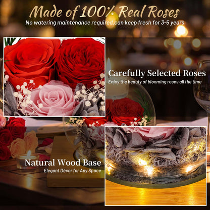 Preserved Pink Carnation Real Rose in Glass with Scented Candles–– Forever Flower Romantic Anniversary Christmas Birthday Valentines Mothers Day Gifts for Mom, Women, Wife, Girlfriend, Her, Grandma