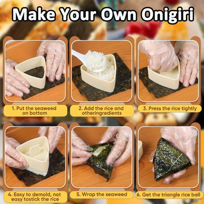 Onigiri Mold Set - 12pcs Spam Musubi Maker Press Rice Ball Mold Sushi Rolling Mat Sushi Making Kit with 50pcs Onigiri Wrappers and Stickers for Lunch Bento and Home DIY