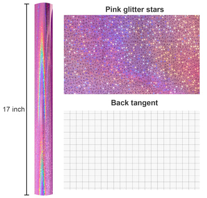Burymento Pink Wrapping Paper Roll, Metallic Holographic Star Gift Wrap for Birthday, Valentines, Mothers day, Graduation, Wedding, Fathers day, Baby Shower, Christmas (17 IN x 32.8 FT)