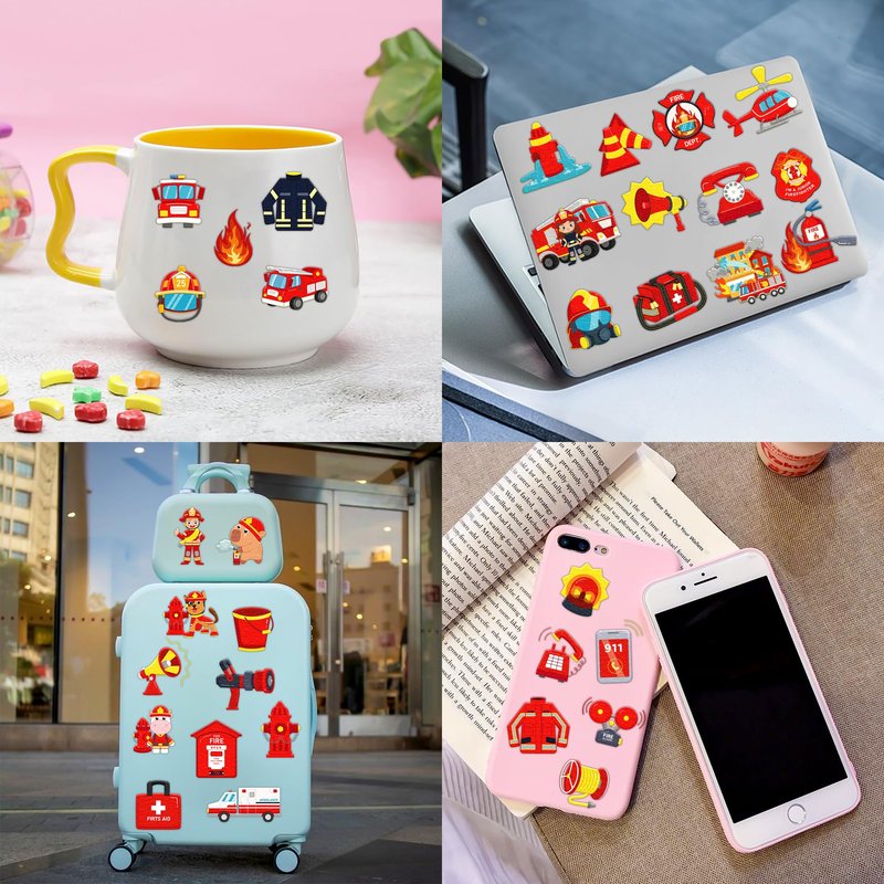 96 PCS Firefighter Firetruck Pre-Cut Temporary Tattoos for Kids | Super Cute Themed Birthday Party Favors,Goodie Bags Fillers, Supplies, Decorations, Fake Tattoo Stickers (Multiple)