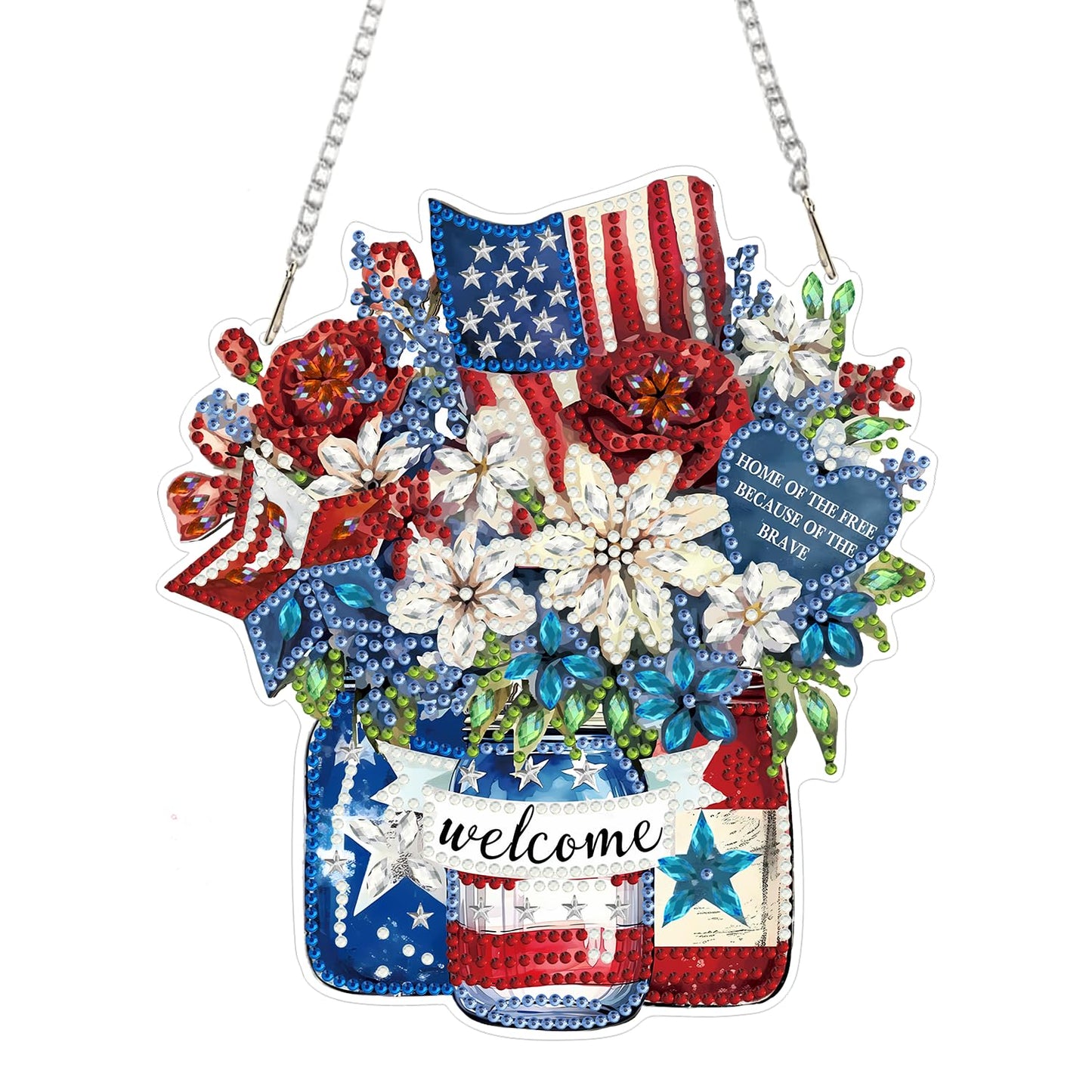 Diamond Art Hanging Kit for Adult,Special Shaped Rhinestone,Double Sided DIY Acrylic Diamond Art Painting Window Pendants Home Garden Wall Hanging Kits Hanging Ornament (Independence Day Flower)