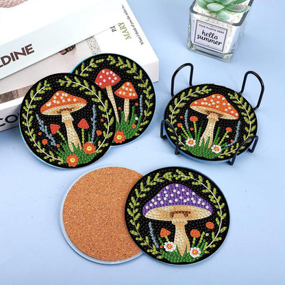 Diamond Art Coasters Kits Mushrooms, Mushroom Diamond Painting Coasters with Holder Set of 8, DIY Coaster Gem Art Crafts Supplies for Adults Beginner Cup Mat with Nice Gift Box for Home Decor 3.9 inch