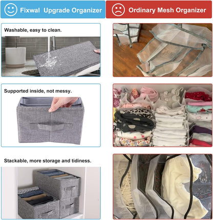 Fixwal 4pcs Wardrobe Clothes Organizer, Foldable Jean Organizer for Drawer, Washable Compartment Storage Bins for