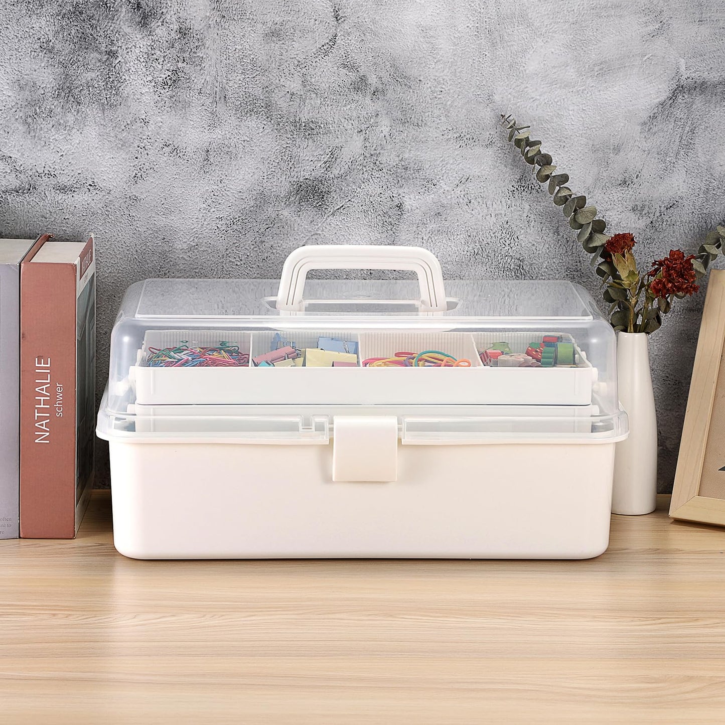 Tackle Box, 16-Inch Extra Large Art Storage Box with 3-Layer Folding Trays, Multipurpose Craft Organizers and Storage w/ Adjustable Dividers, Portable Tool Box for Sewing Supplies,Medicine &Cosmetics