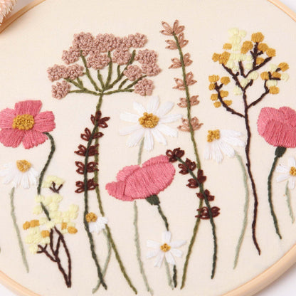 REEWISLY 4ps Embroidery Starter kit with Flowers Patterns and Instructions, DIY Adult Beginner Cross Stitch Kits, Including 2 Plastic Embroidery Hoop, 1 Pair of Scissors, Colored Threads and Needles