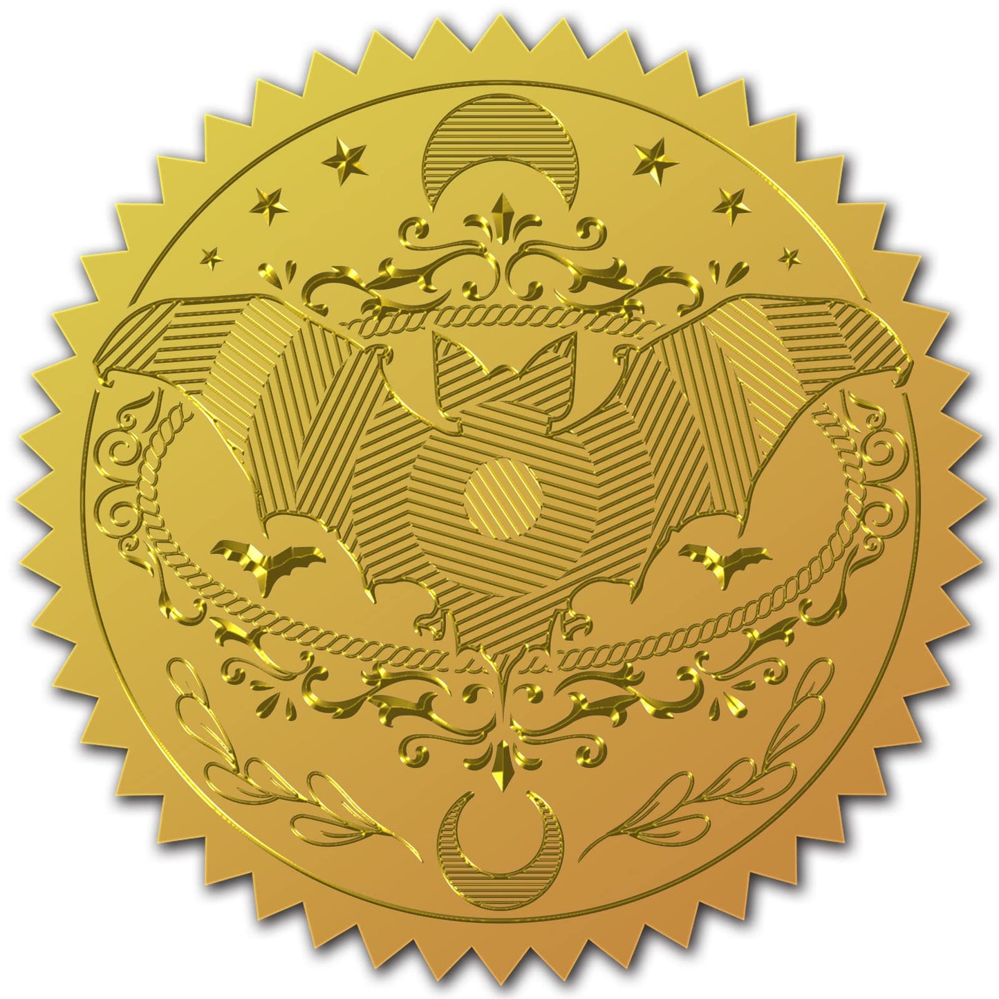 CRASPIRE 2" Gold Foil Sticker Halloween 100pcs Certificate Seals Gold Embossed Bat Moon Round Embossed Foil Seal Stickers for Envelopes Invitation Card Diplomas Awards Graduation