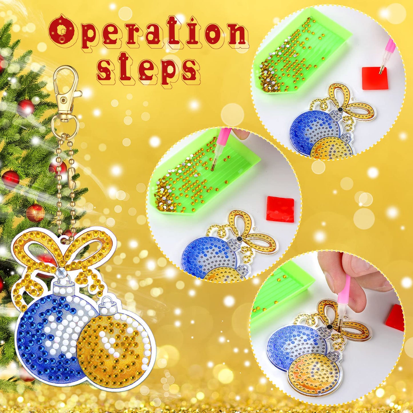 Junkin 26 Pcs Diamond Art Christmas Ornaments 5D DIY Christmas Diamond Painting Keychains Kits Xmas Hanging Painting Kit Snowman Santa Art Pendant Key Chains for Adult Craft Gift Family Decor(Cute)