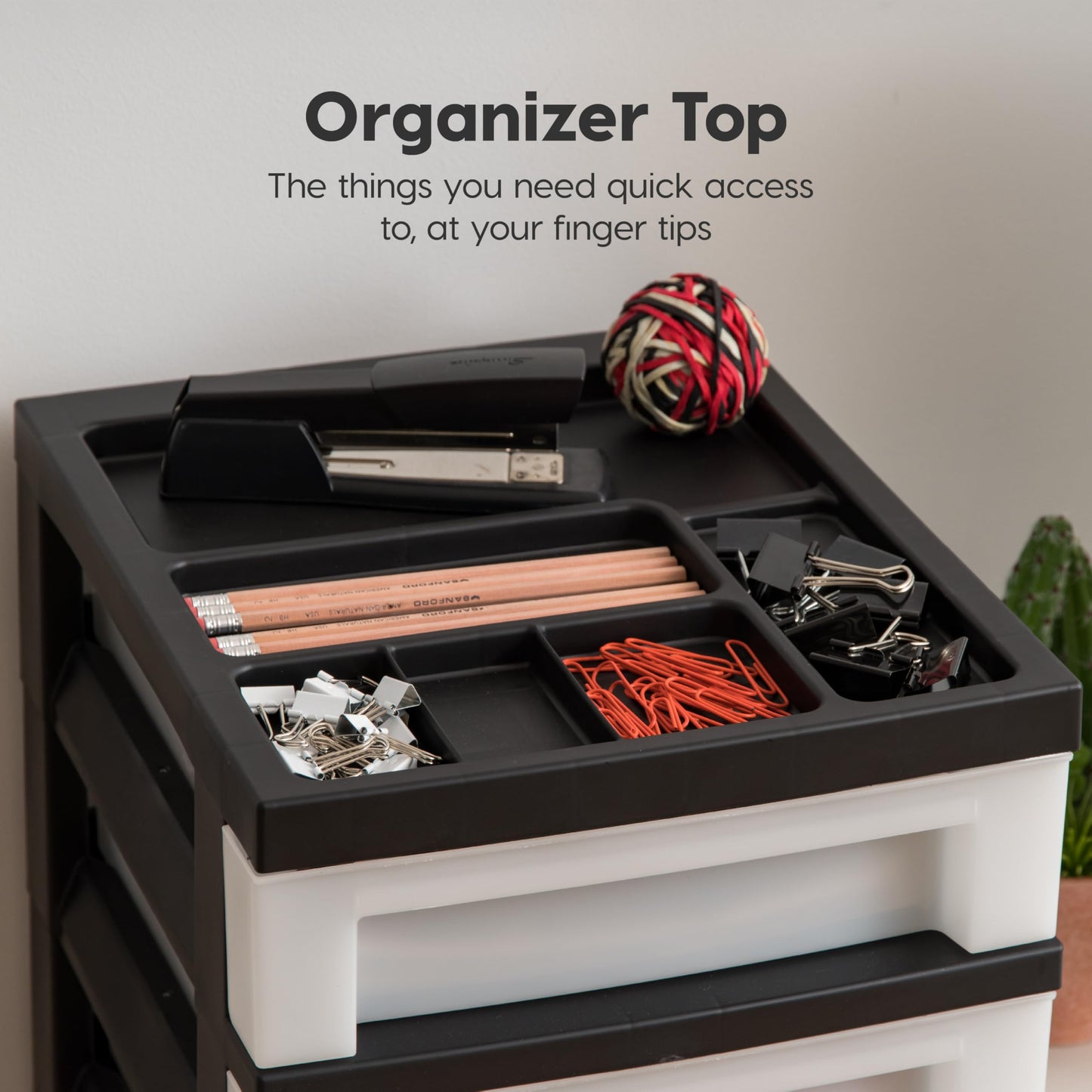 IRIS USA Plastic Drawer Storage Organizer Rolling Cart, with Wheels Casters, 10-Drawers, for Classroom Art Craft Supplies Dresser Closet Bathroom Laundry Room, Black/Pearl