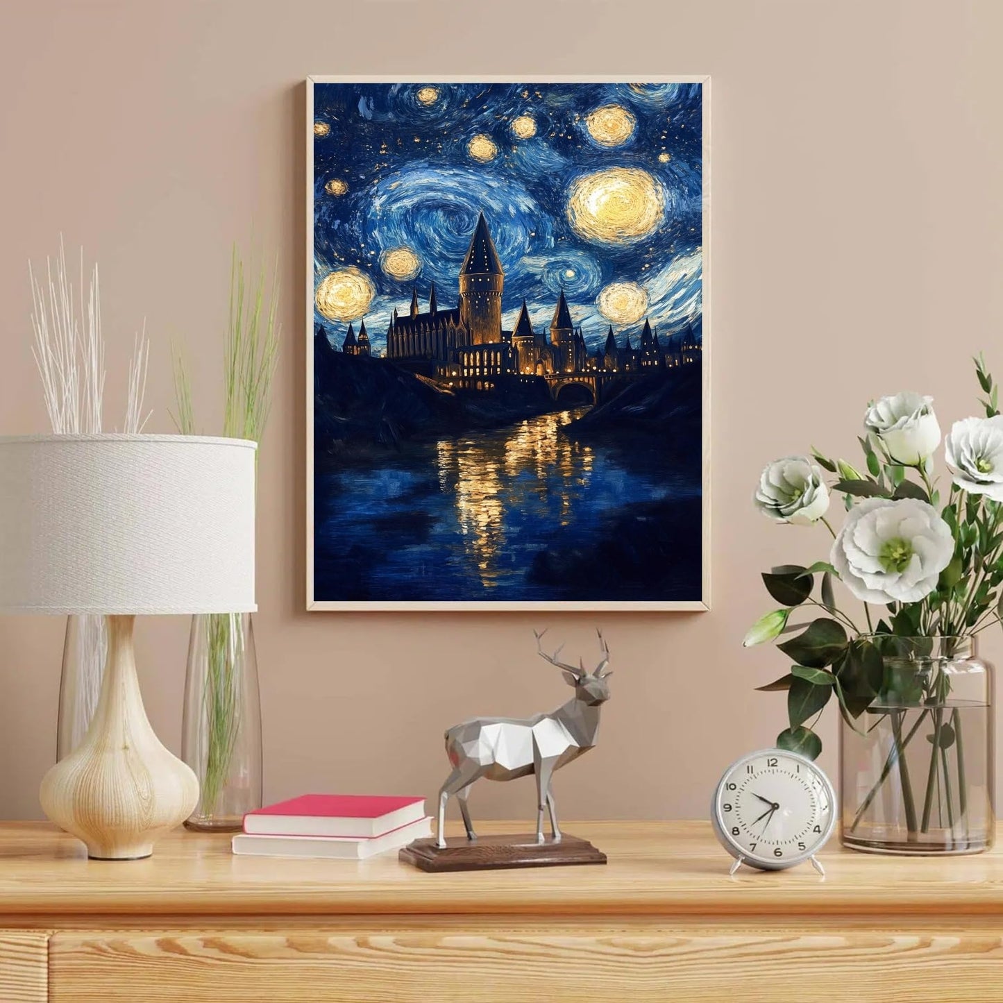 unllhuw Paint by Numbers Kits for Adults Beginners, Magic Castle Paint by Numbers Kits on Canvas, Starry Night Paint by Number for Home Decor Wall Art Gift 16x20inch