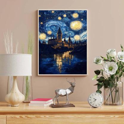 unllhuw Paint by Numbers Kits for Adults Beginners, Magic Castle Paint by Numbers Kits on Canvas, Starry Night Paint by Number for Home Decor Wall Art Gift 16x20inch
