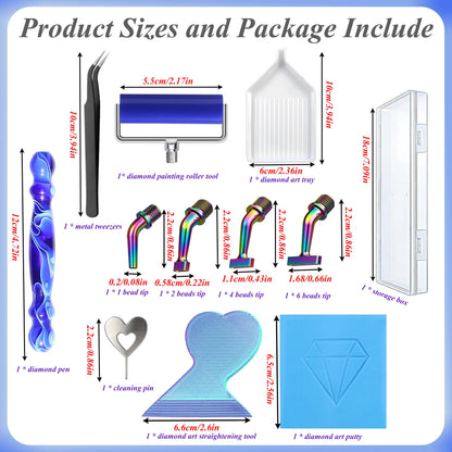 Diamond Painting Art Drill Bead Dot Pen Kit with Ergonomic 45° Screw Metal Tips Nibs Placers Roller Tool Accessories, Diamond Art Putty, Diamond Painting Tray, Tweezer (Dark Blue 1246 Beads)
