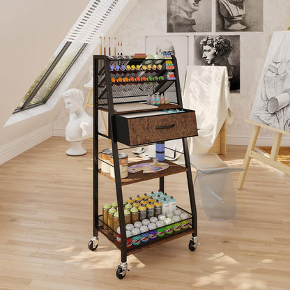 Homsorout 3 Tier Rolling Cart - Metal Utility Cart with Storage Drawer and Wheels, Versatile Art & Craft Organizer for Home, Office, or Studio - Ideal for Storing Brushes, Paints, and Supplies