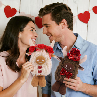 YOFIT 2 Pack Valentines Decorations for Home- Highland Cow Plush with Rose& Heart, Cute Valentine Day Desk & Shelf Display, Romantic Indoor Decor, Valentines Gift for Her/Him