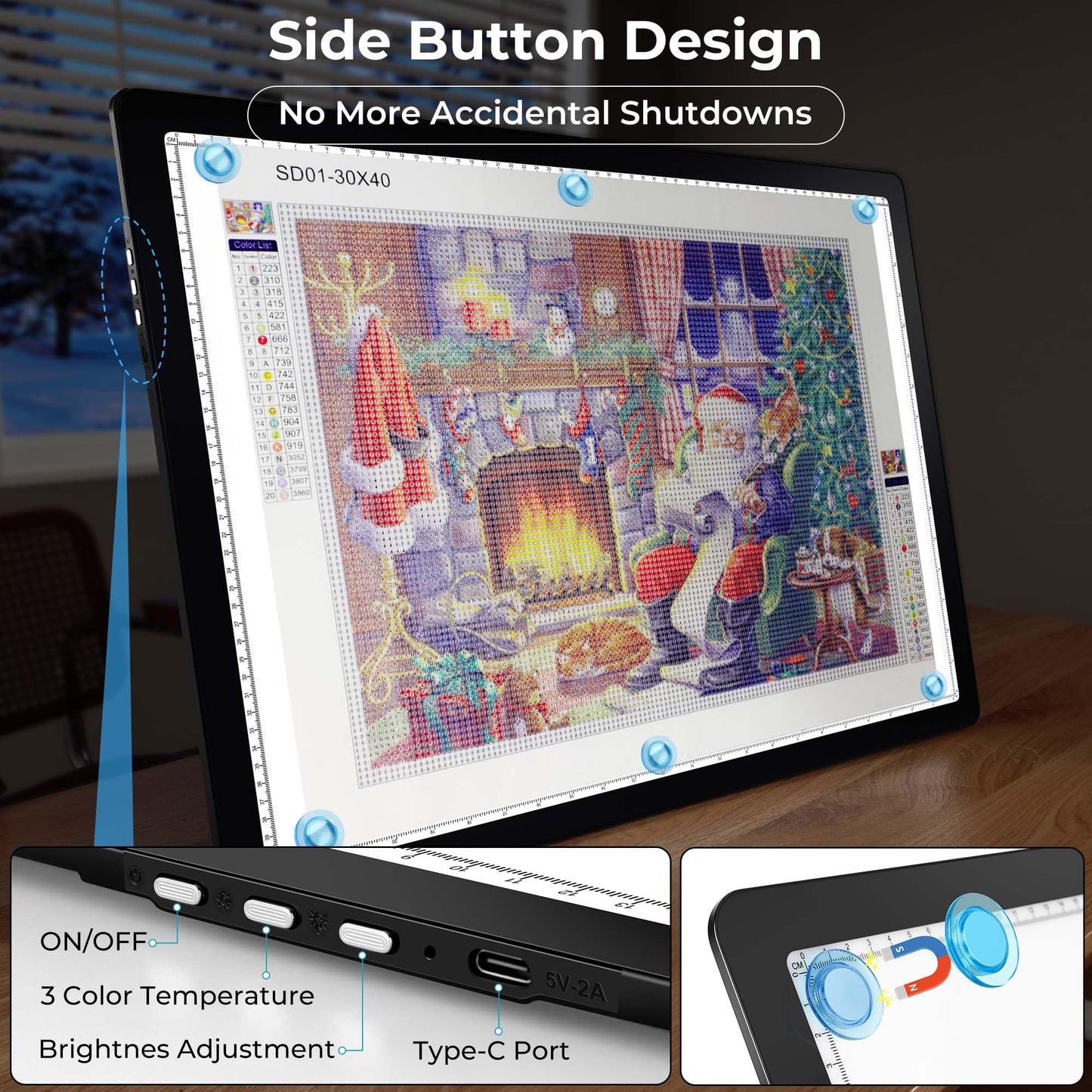 Bylitodt Rechargeable A2 Extra Large Light Board for Diamond Painting, Magnetic Copy Pad with Side Button, 3Color Modes 25.2 "x 18.4" LED Light Box for Tracing and Drawing, Sketching, Weeding Vinyl