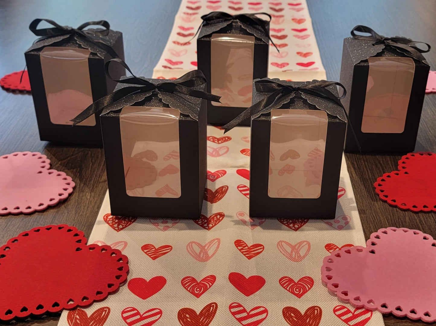 Black Sparkling Favor Boxes-40 Ct Large 4"x4"x5" Clear Window. Includes 2 Ribbons (40 White 40 Black) Stemless Wine Glass Gift Box. Bottom Insert for Durability. Ideal for Weddings, Events, Halloween