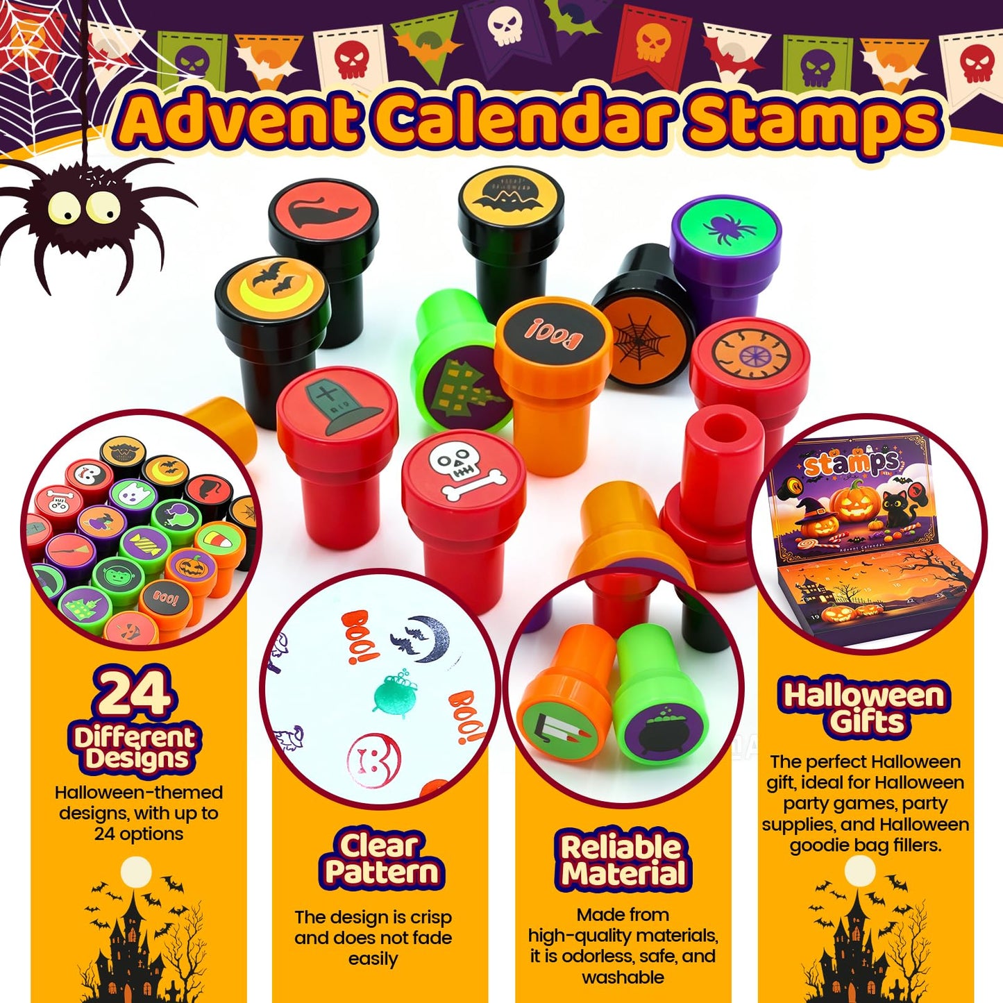 SkyRoad Halloween Advent Calendar 2026, Trick or Treating Party Favors for Kids Goody Bags Halloween Stamps 24 Pcs