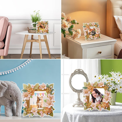 MXJSUA Pink Floral Special Shape Diamond Painting Picture Frame Kits for Table Home Decor, Acrylic Tabletop Display Photo Diamond Art Painting Frame Suitable for Photos within 7 Inches