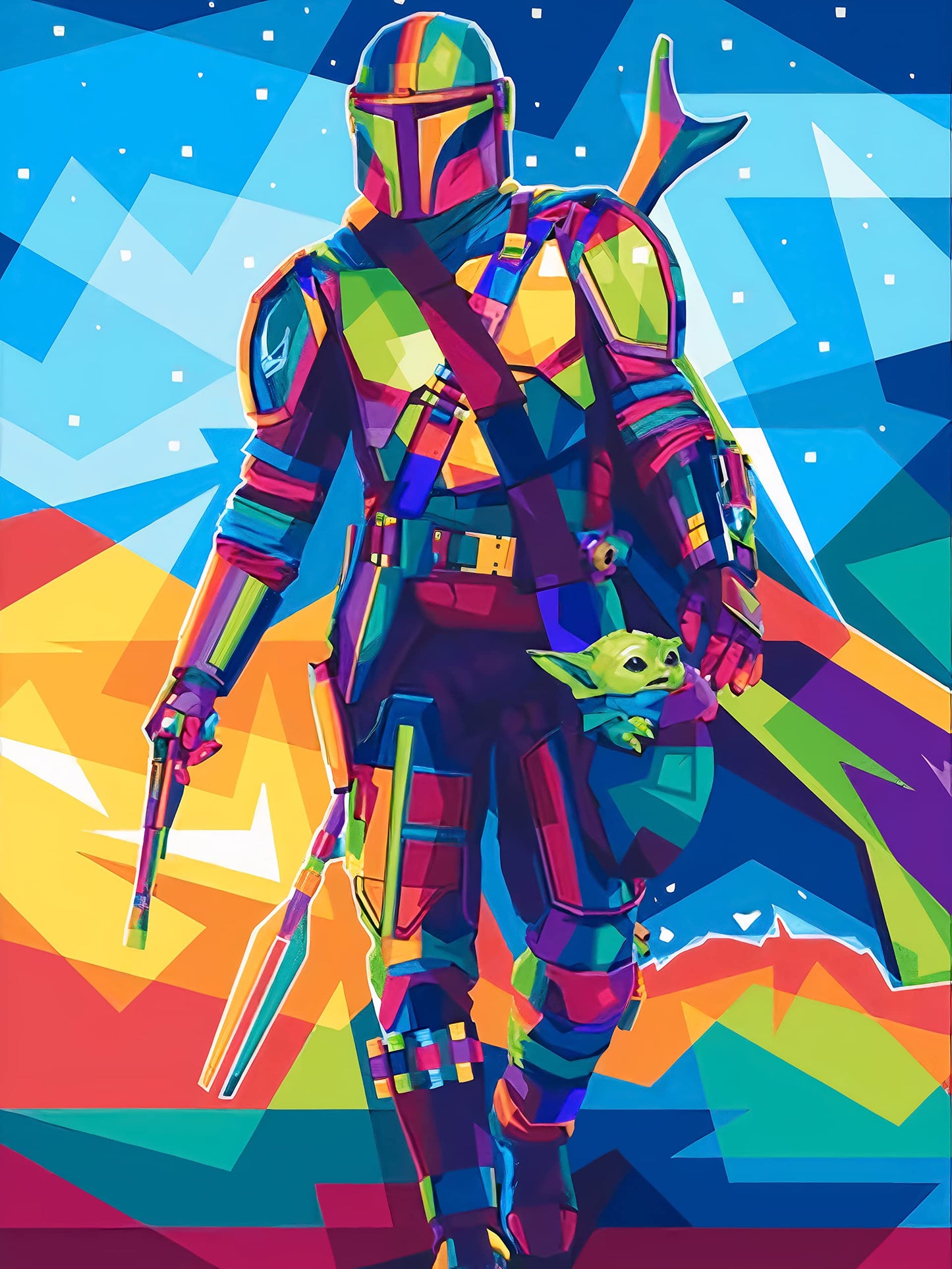 Modern Merch Star Wars Diamond Art Kits for Adults, Mandalorian and Baby Yoda 5D Diamond Painting for Adults, DIY Star Wars Wall Art, Cross Stitch Gem Art, Full Round Drill 12x16in