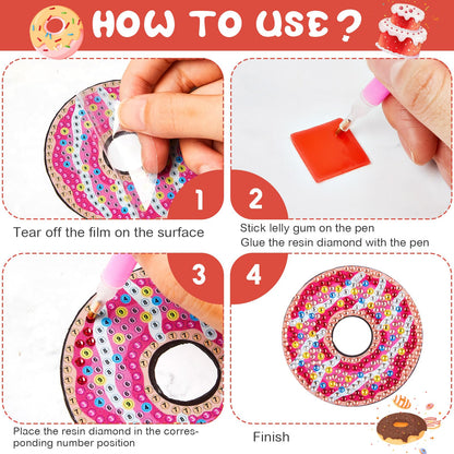 Xuhal 16 Pcs Diamond Painting Magnets DIY Diamond Painting Kits for Gem Art Magnet Refrigerator Stickers for Beginners Adults DIY Crafts Home Decors Party Birthday Gifts(Donut)