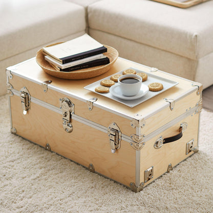 Rhino Trunk & Case Naked XL Trunk with Wheels - 34"x20"x15", 1500+ lbs Capacity, Soft-Close Lid. Strong, USA Made Summer Camp Footlocker, Secure College Dorm Chest, Natural Wood Home Storage Box