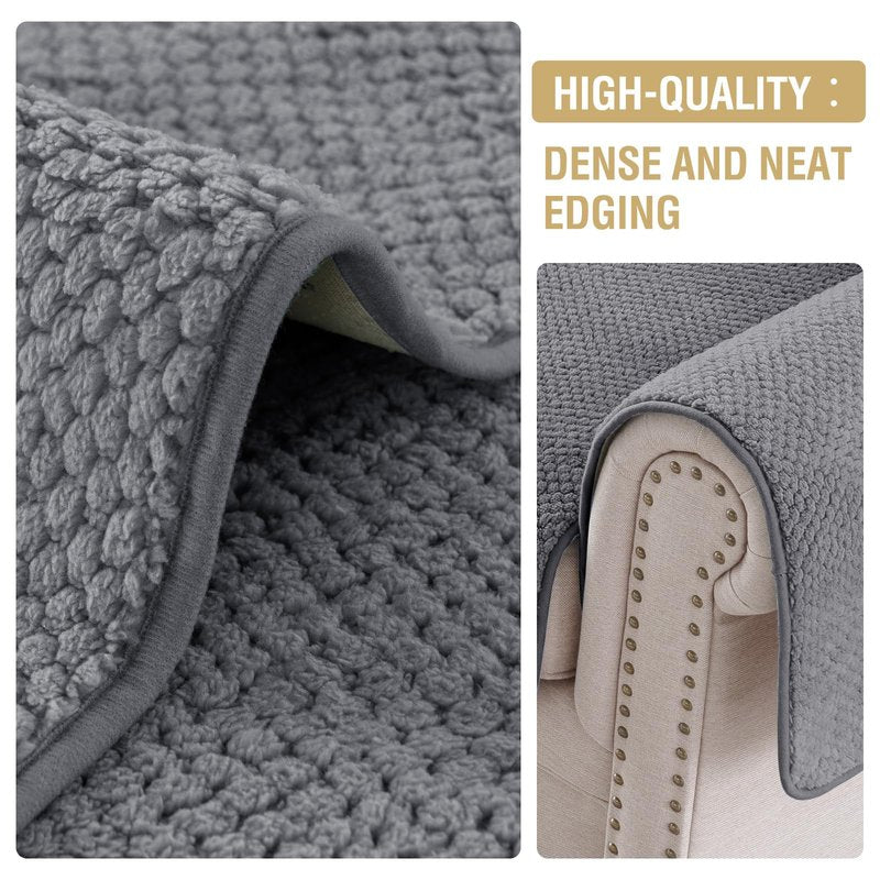 H.VERSAILTEX Waterproof Couch Cover Plush Sofa Cover with Strap Soft Anti Slip Sofa Slipcovers for 2 Cushion Couch Chaise Couch Protector Cover for Dogs Cats Kids,36x60'',Gray