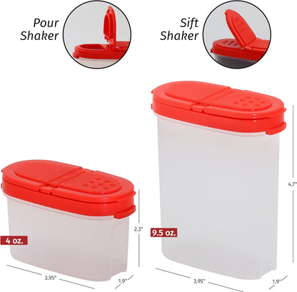 SIGNORA WARE Spice Jars Set - 8 and 4 oz Refillable Airtight Containers with 2 Way Pour/Sift Shaker Lids, 8 pk, Red