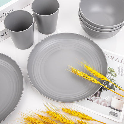 LIYH 36pcs Grey Wheat Straw Dinnerware Set - Reusable Plastic Plates and Bowls, Dishwasher Safe