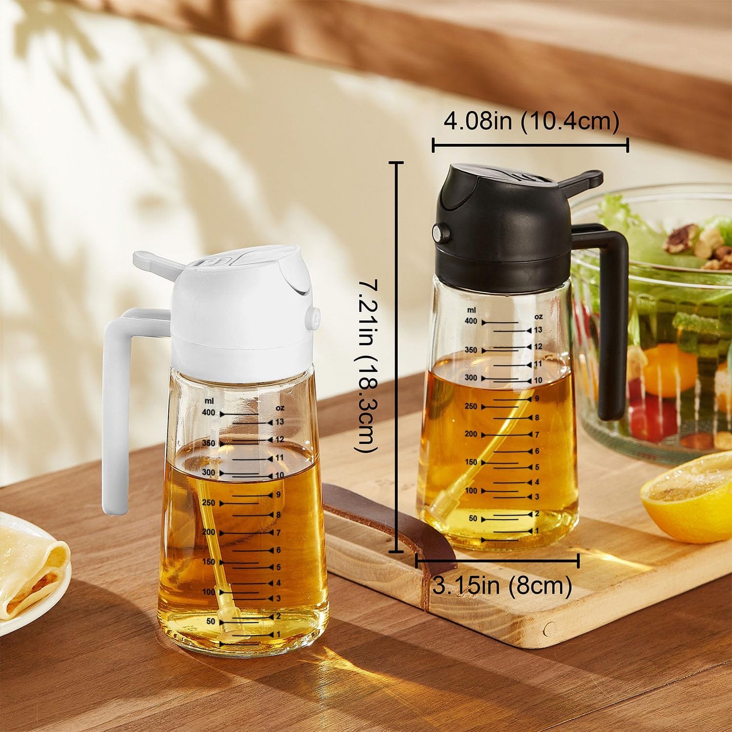 TrendPlain 16oz Glass Olive Oil Sprayer - 2-in-1 Dispenser for Cooking & BBQ - Black & Green