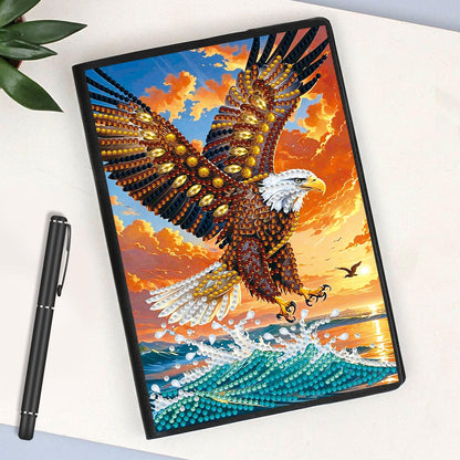 JISHSHAY Eagle Diamond Painting Notebook Journal Eagle Diamond Art Note Book Animal Gem Art Sketchbook Mosaic Kits for Adults Diary Gem Painting Leather Journal with Special Shaped Drills 5.7×8.26in