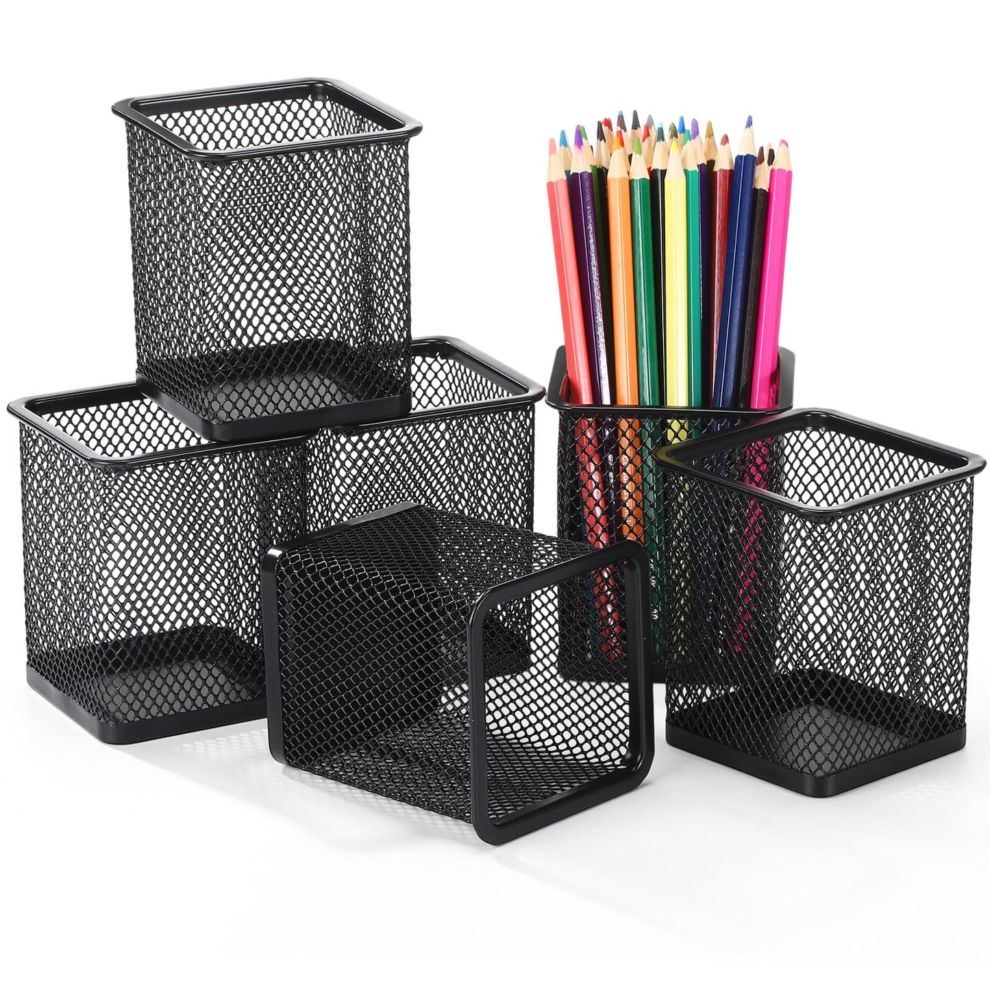 Colingmill 6 Sets Pegboard Cups with Hooks Pegboard Pencil Holder Bin Organizer Black Square Peg Board Accessories Metal Pencil Holder Cup for Home Office Workbench Craft Room Workshop Garage Tool