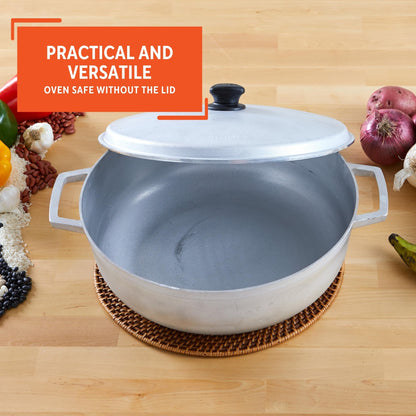IMUSA 7.5 Quart Traditional Natural Made in Colombia Caldero with Lid for Cooking and Serving,Silver