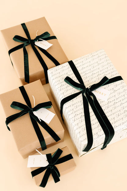Christmas Gift Wrapping Ribbon Set, 3 Rolls, 60 Yards Total, Red Velvet, Red Satin & Dark Green Velvet Minimal Holiday Ribbons by Merry Market (Bundle 2)
