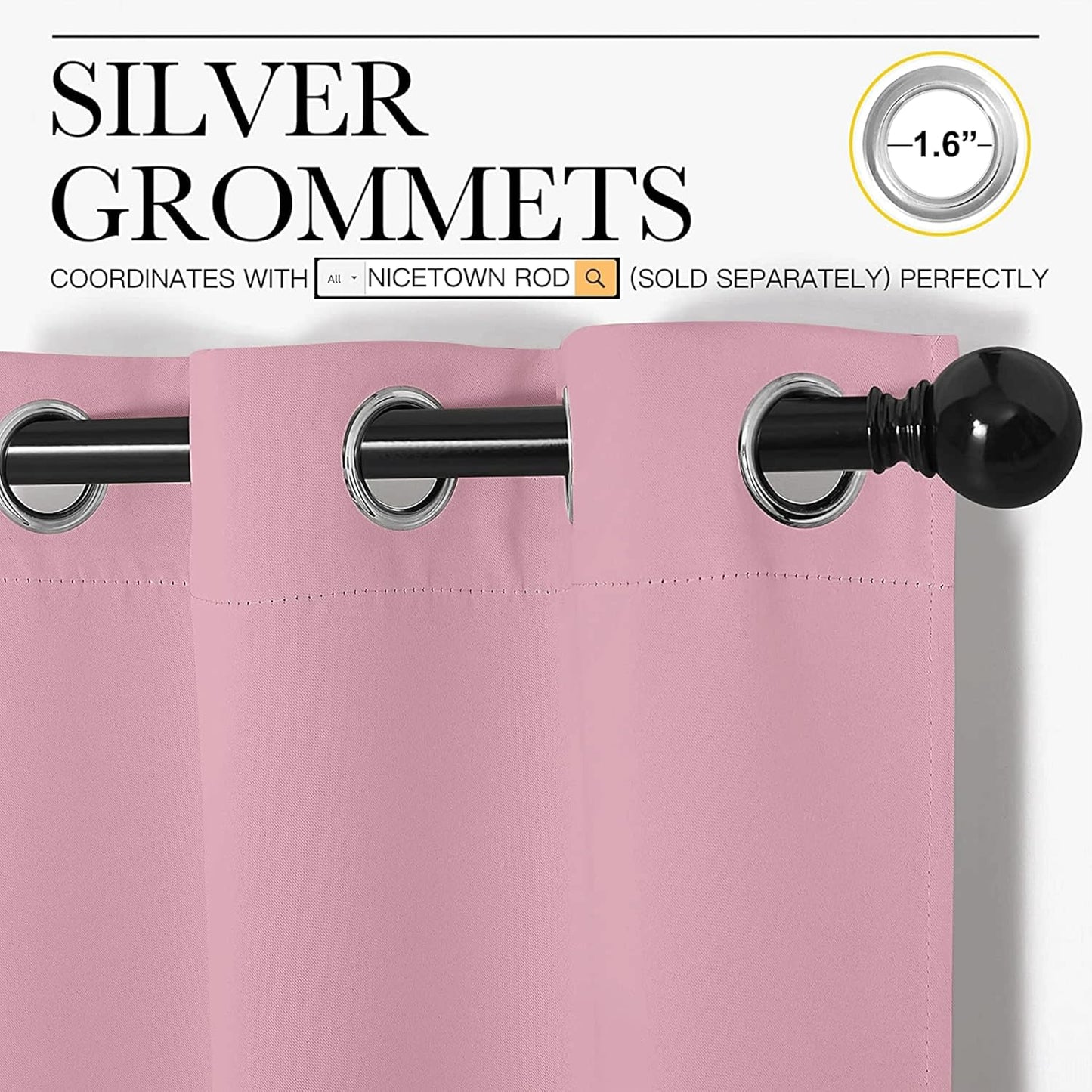 NICETOWN Blackout Window Curtain Panels - Thermal Insulated Grommet Drapes | Crystal Pink, 29x45 Inch (1 Pair)