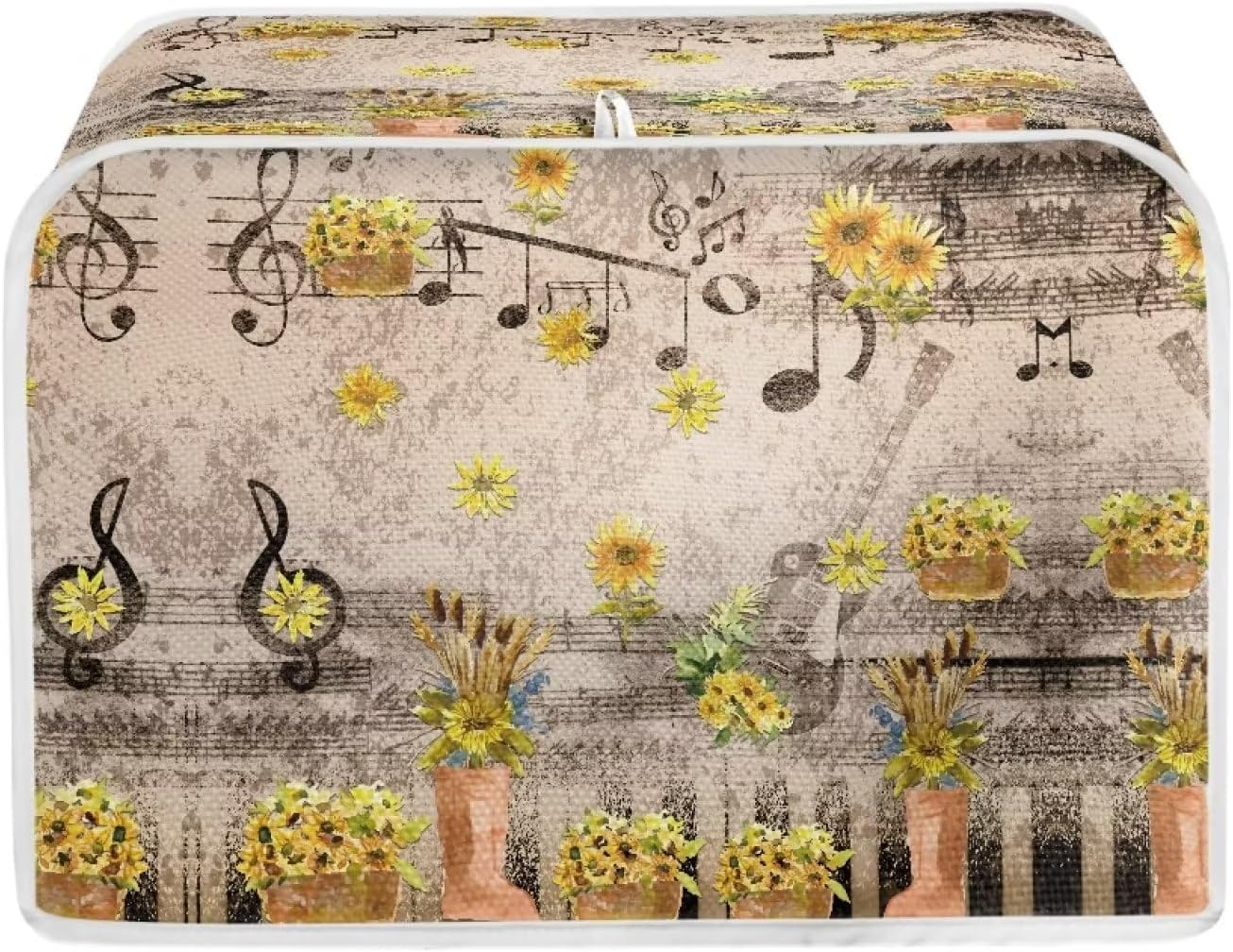 Autumn Music Note Toaster Covers 4 Slice, Decorative Covers for Small Kitchen Appliance, Reversible Bread Maker