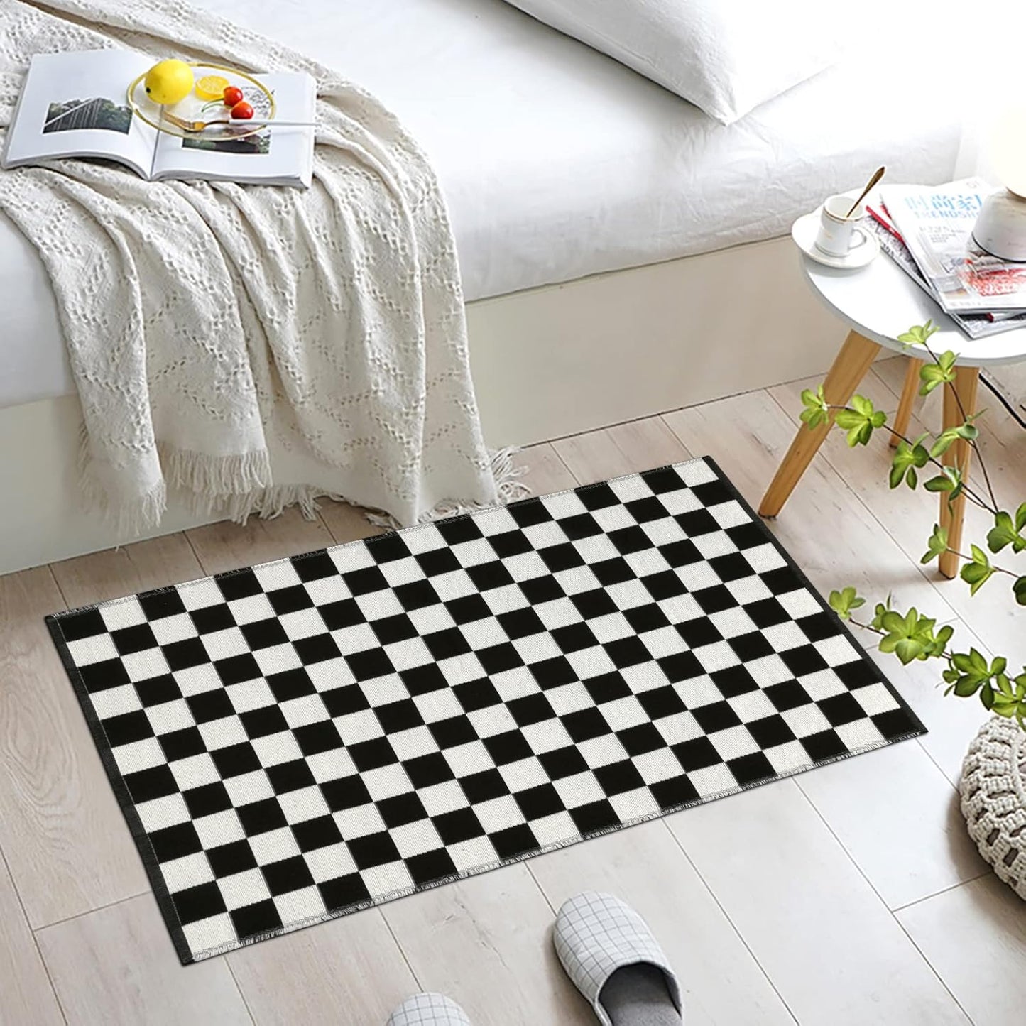 Seavish Checkered Rug, 2x3 Ft - Moroccan Black and White Outdoor Washable Cotton Woven Area Rug for Entryway