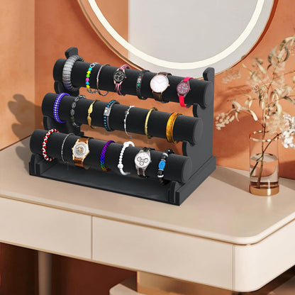Comelyjewel 3 Tier Velvet Jewelry Organizer Stand for Bracelets, Watches & Necklaces – Space Saving Display Holder for Vanity & Vendor Booths