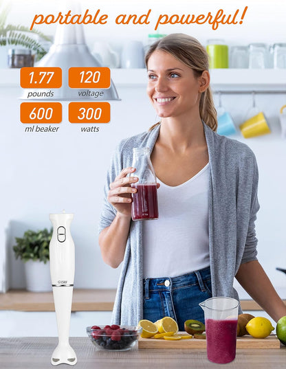 COMMERCIAL CHEF Immersion Blender, Hand Blender with Stainless Steel Blades, Quiet Motor, Electric Mini Blender for