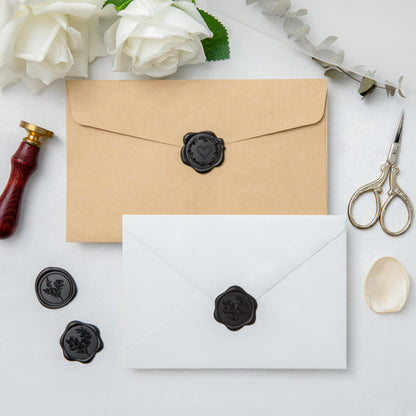 Uwilowe 60 Pcs Black Wax Seal Stickers Self-Adhesive Envelope Seals Stamp Stickers, Perfect for Wedding Invitations Seating Chart Christmas Gift Wrapping 3 Designs in 1 Pack