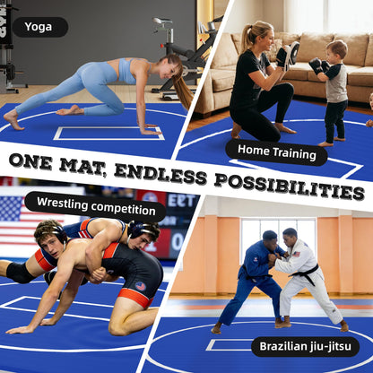 HFPFTS Wrestling Mat for Home, 8’x 8’x 1.25” Wrestling Mat, Safe Wrestling & Play Mat for Kids and Family, Jiu Jitsu, BJJ, MMA, Wrestling Mats, Martial Arts, Tumbling, Easy Clean, Gym Mat, Blue