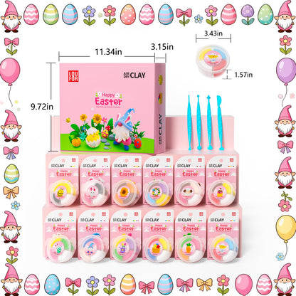 Loufor Air Dry Clay Kits Easter - Modeling Clay for Kids, Ultra Light & Soft, Safe & Non-Toxic, 12 Boxes Model Magic Clay with Sculpting Tools und Tutorials, DIY Creative Arts und Crafts Toys Gifts
