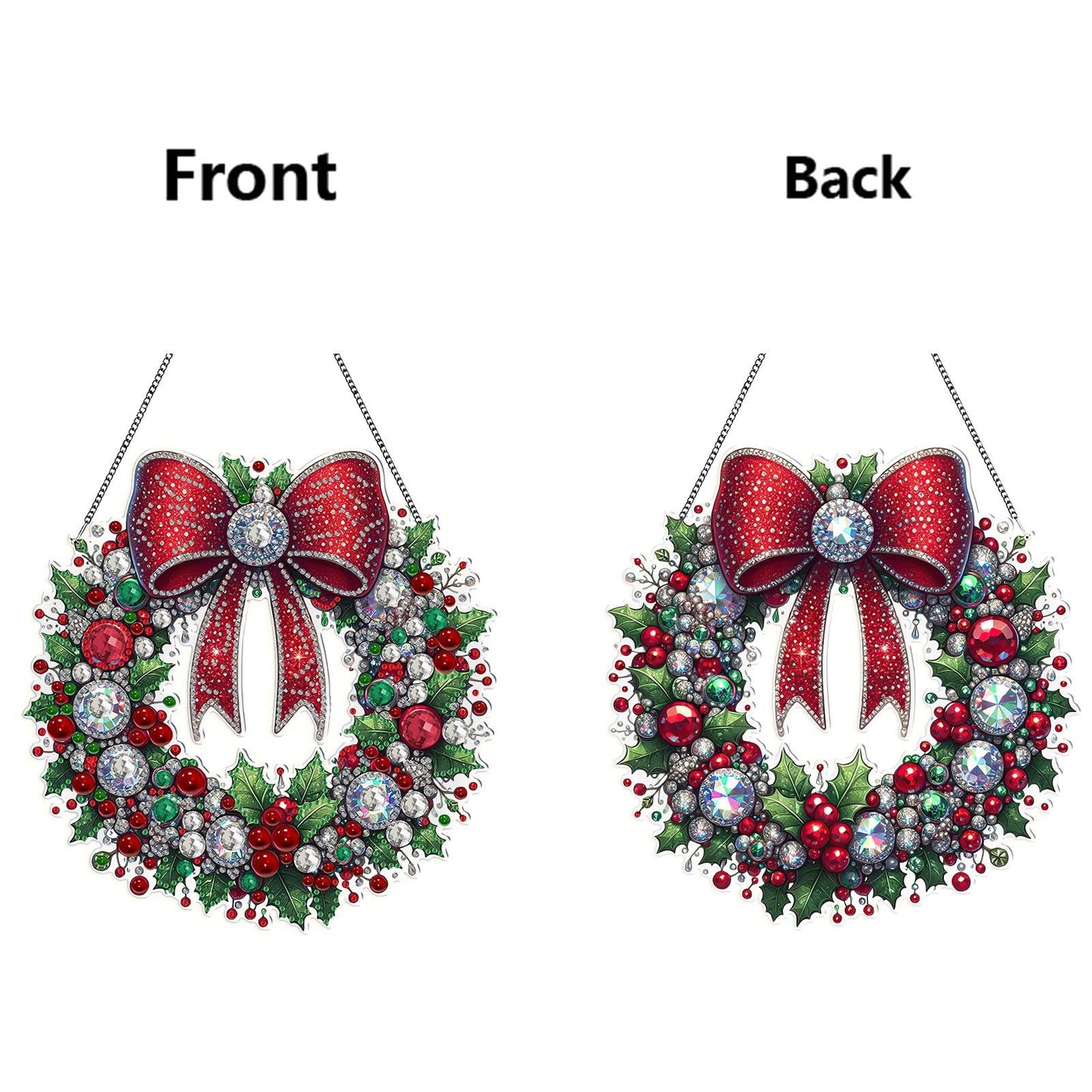 BAYUNOE DIY Hanging Diamond Pendant Christmas Design Diamond Art Painting Ornament Double Sided Pattern Single Sided for Window Wall Door Decor Home Garden-Christmas Wreath