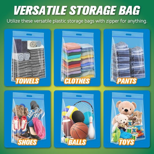 HIBAG Jumbo Storage Bags - 25 Gallon Resealable Clear Bags with Handle | Extra Large Heavy Duty for Travel & Moving - Pack of 5