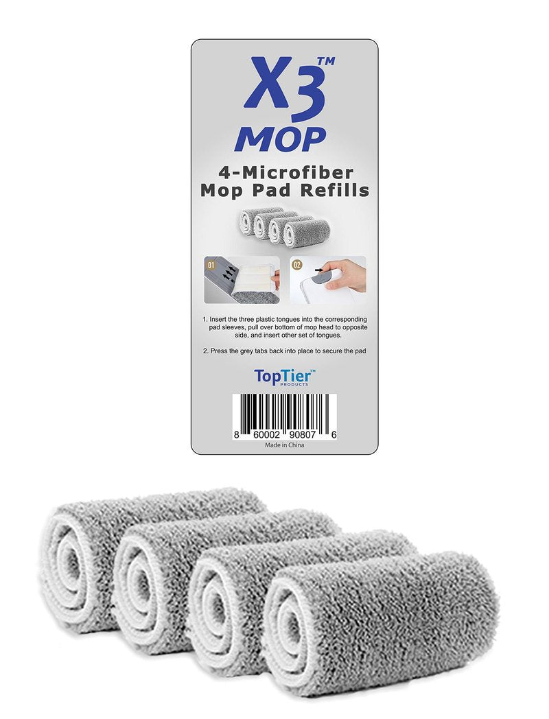 X3 Mop Replacement Microfiber Cleaning Pads, 4 Pack of Reusable Flat Mop Heads (Pads fit Original X3 Mop Only)
