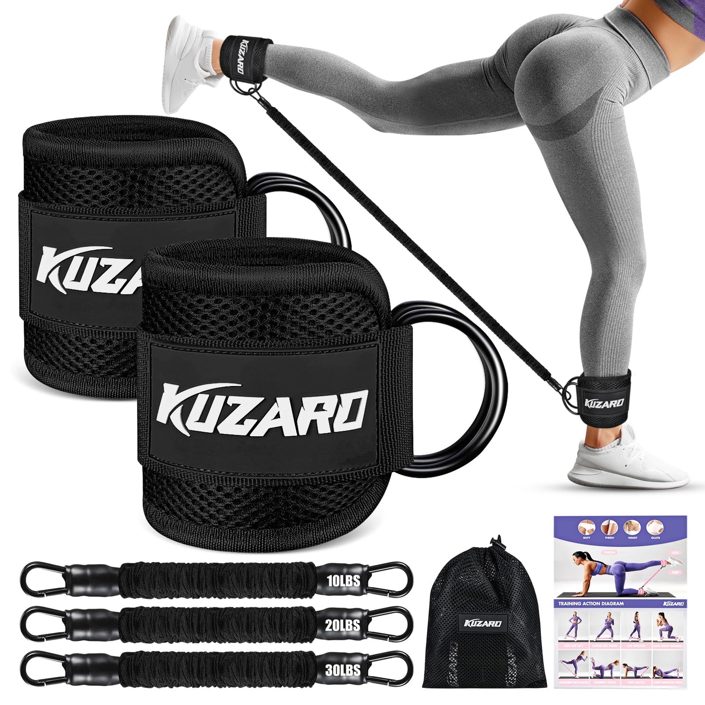 Ankle Resistance Bands with Cuffs, Ankle Weights Bands for Working Out, Women Leg and Glutes Workout Equipment, Exercise Bands for Kickbacks, Butt and Booty Trainer, Home Gym Fitness Equipment