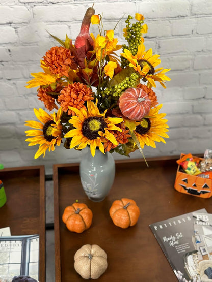 Admired By Nature 18 Stems Artificial Mums Sunflowers Zinna Silk Flowers for Home Office Wedding Decoration, Gold