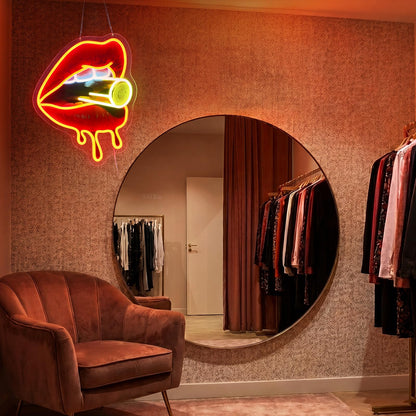 Red Lips Neon Sign, Dimmable LED Sign for Wall Decor, Sexy Lips Light Up Sign for Bedroom Makeup Room Bar Club Party, 15.9 x 12.6" Vibrant UV Print Acrylic Art Neon Lights for Wall, USB Powered