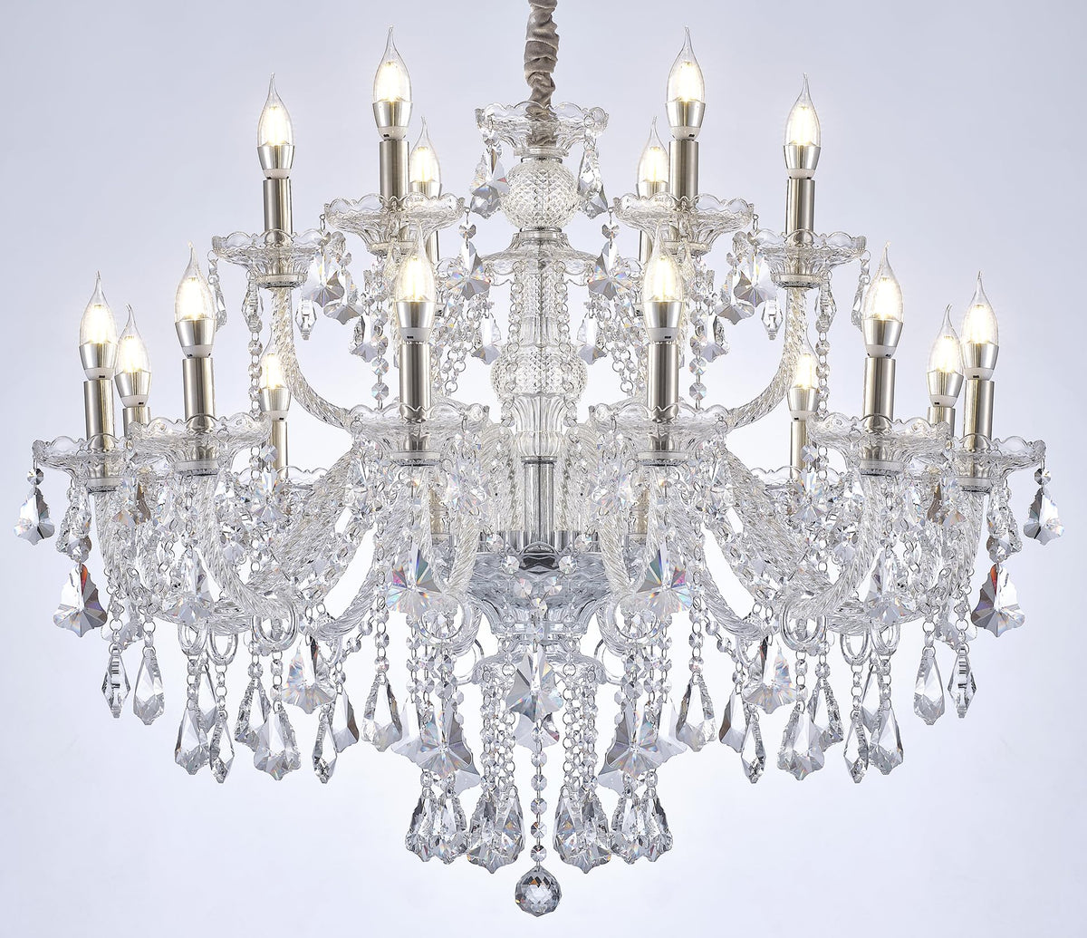 ARRKOYAA Clear 18 Lights K9 Crystal Chandelier,Chandeliers for Dining Room,Bedroom,Living Room, Candle Pendant Lamp Ceiling Lighting, 39 inch x32 Inch (Color: Clear) with 18pcs 5W E12 LED Bulbs.