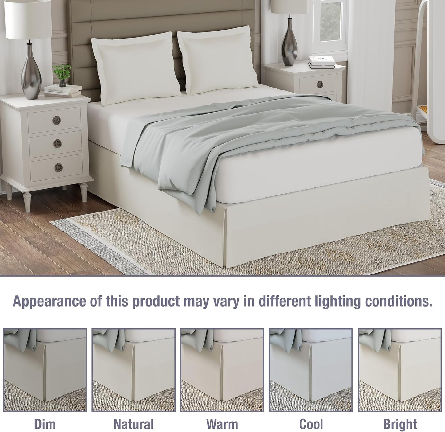 Lux Hotel Tailored Bed Skirt, Classic 14" Drop Length Pleated Styling, Full, Ivory